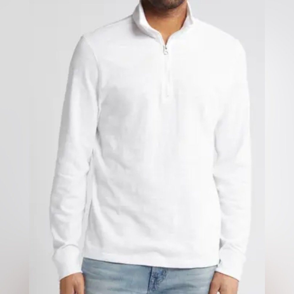 Men's Faherty Sunwashed Organic Cotton White Quarter -Zip Pullover - Large